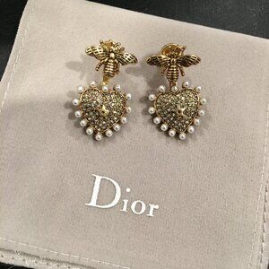 Dior Bee Heart & Pearl Earrings